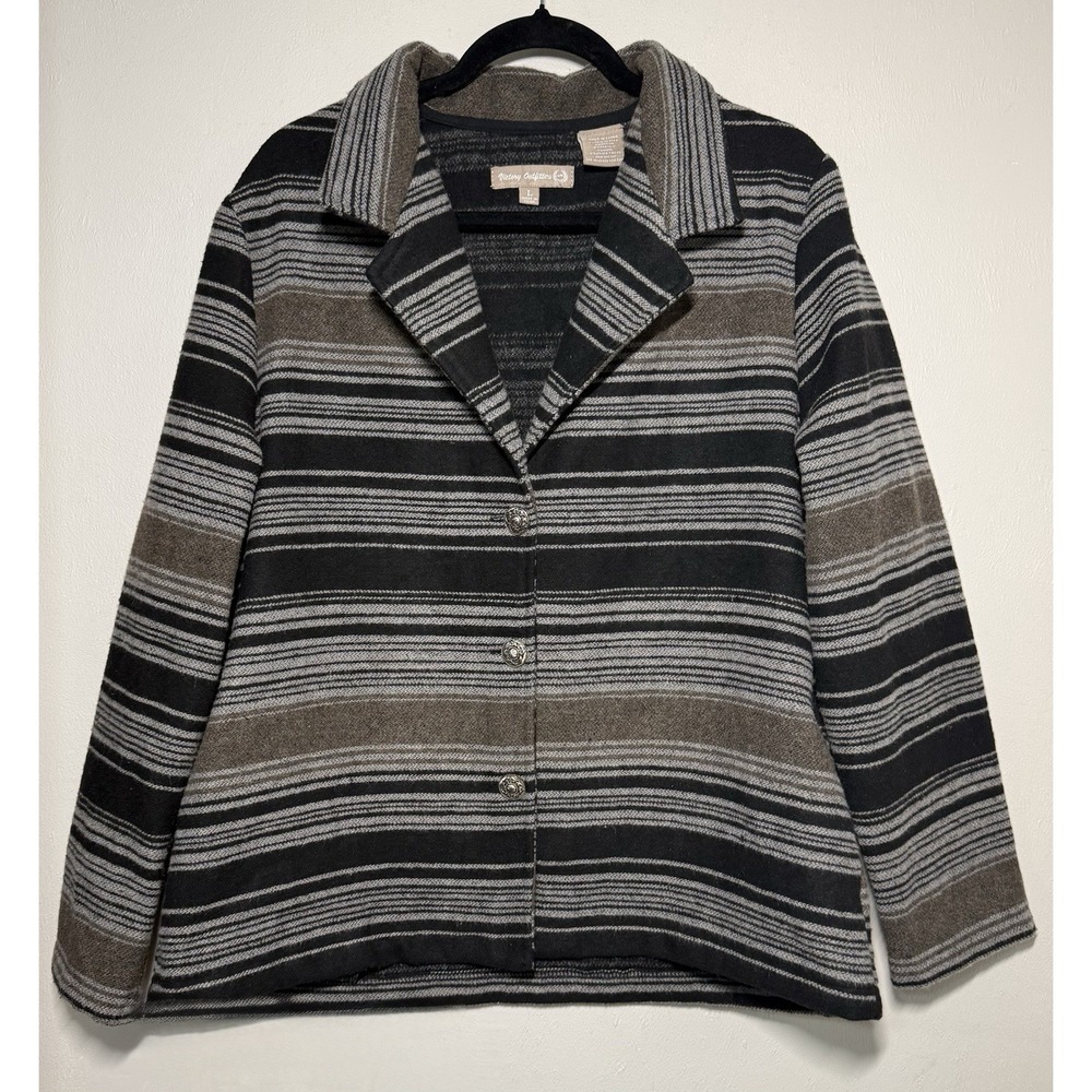 Victory Outfitters Barn Coat Blanket Jacket Women's Size L Wool Blend Striped